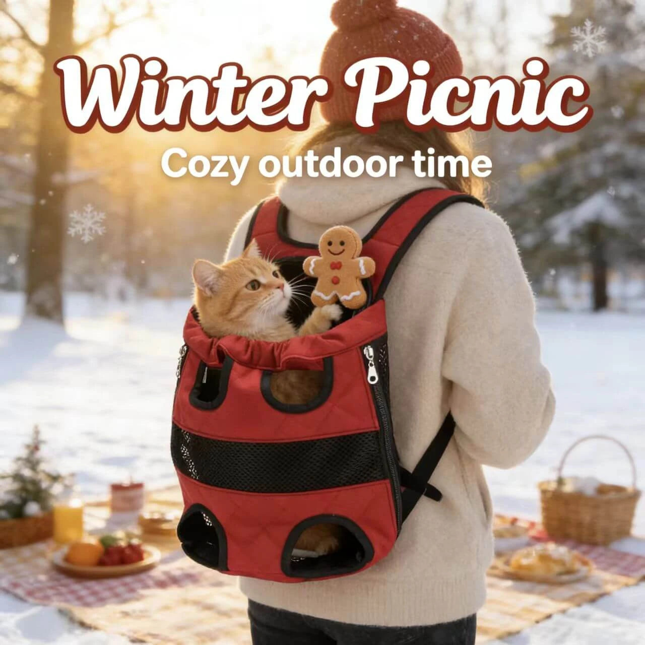Outdoor Pet Front Carrier - Lightweight, Secure Pockets, Red