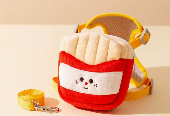 Escape-Proof Cat Harness & Leash: French Fries Pouch, Breathable Mesh
