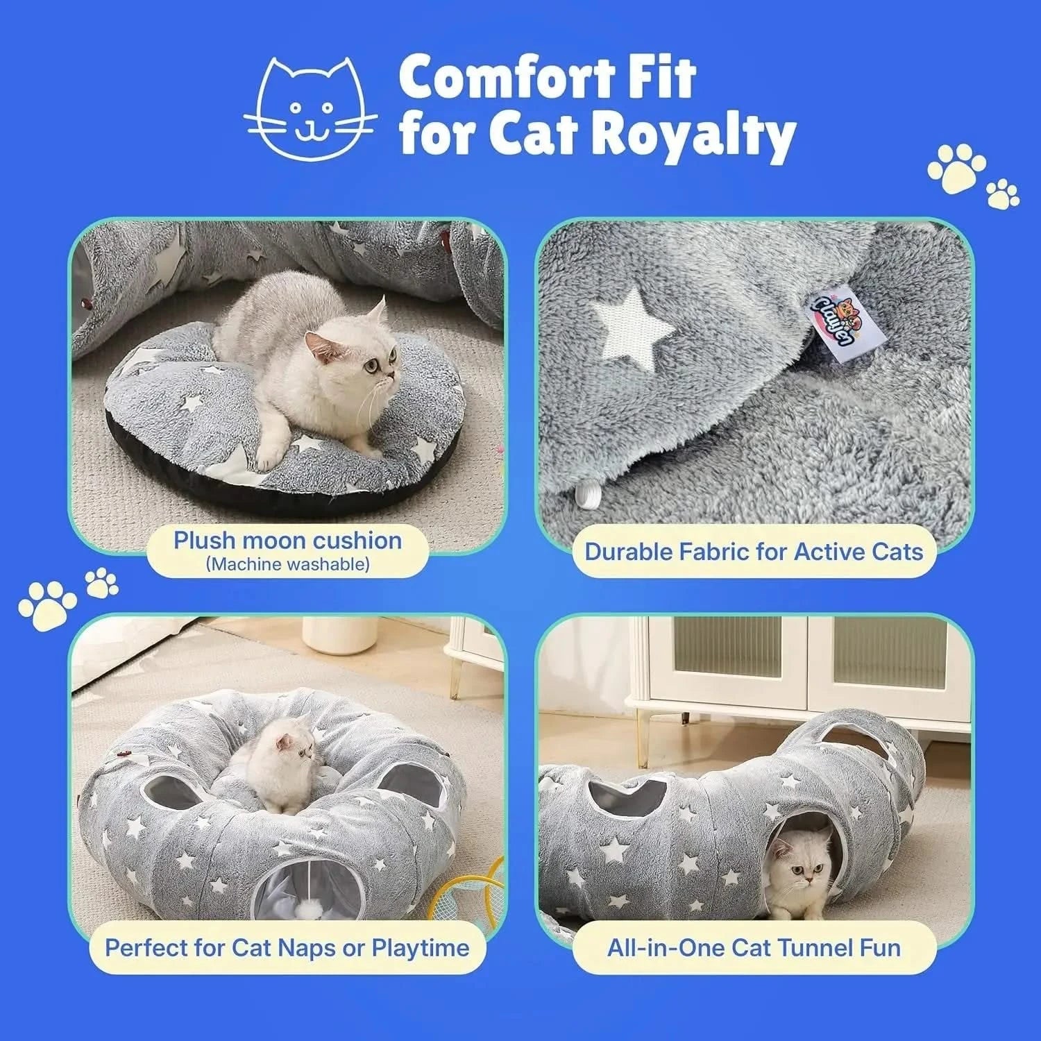 Luxurious Plush Interactive Donut Cat Tunnel Bed with Dual Peekaboo Holes