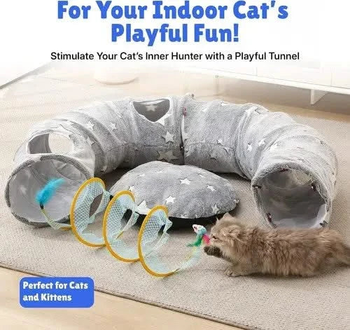 Luxurious Plush Interactive Donut Cat Tunnel Bed with Dual Peekaboo Holes