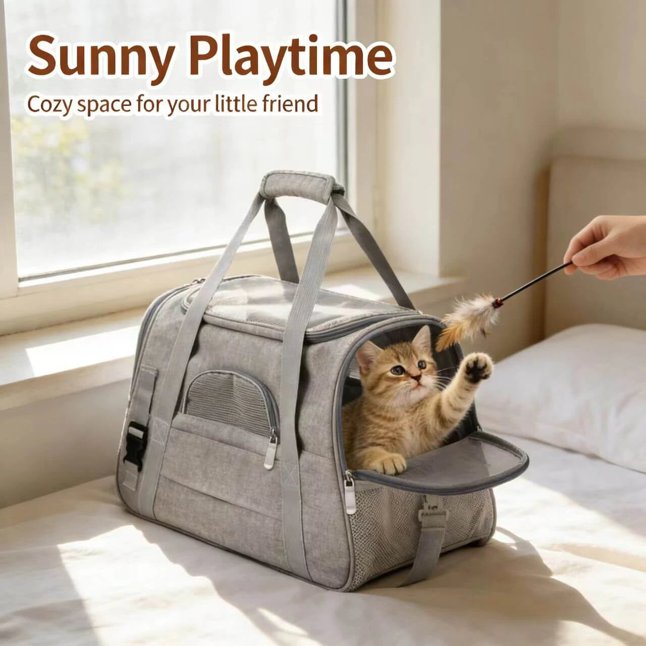 Breathable Pet Carrier Tote - Mesh Ventilation, Adjustable Straps, Gray