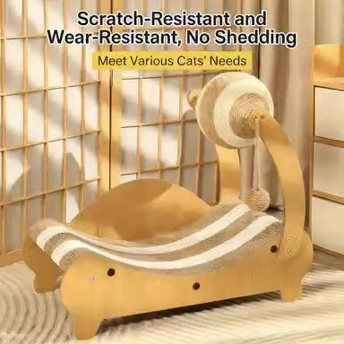 Scratching & Rest Cat Scratcher: Bamboo Frame, Striped Sisal, Hanging Ball