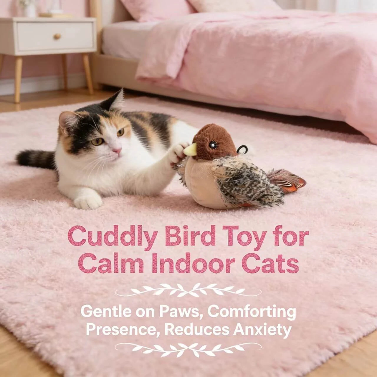 Lifelike Bird Cat Toy - Soft Plush, Feather Wings, Interactive Play Toy