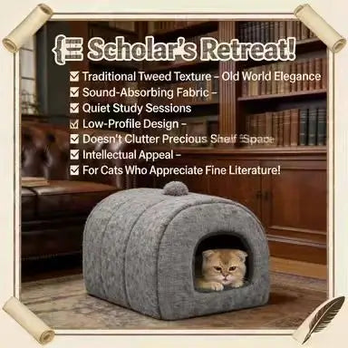 Plush Cave Cat Bed: Cozy Hideaway, Pom-Pom Decor (Gray)