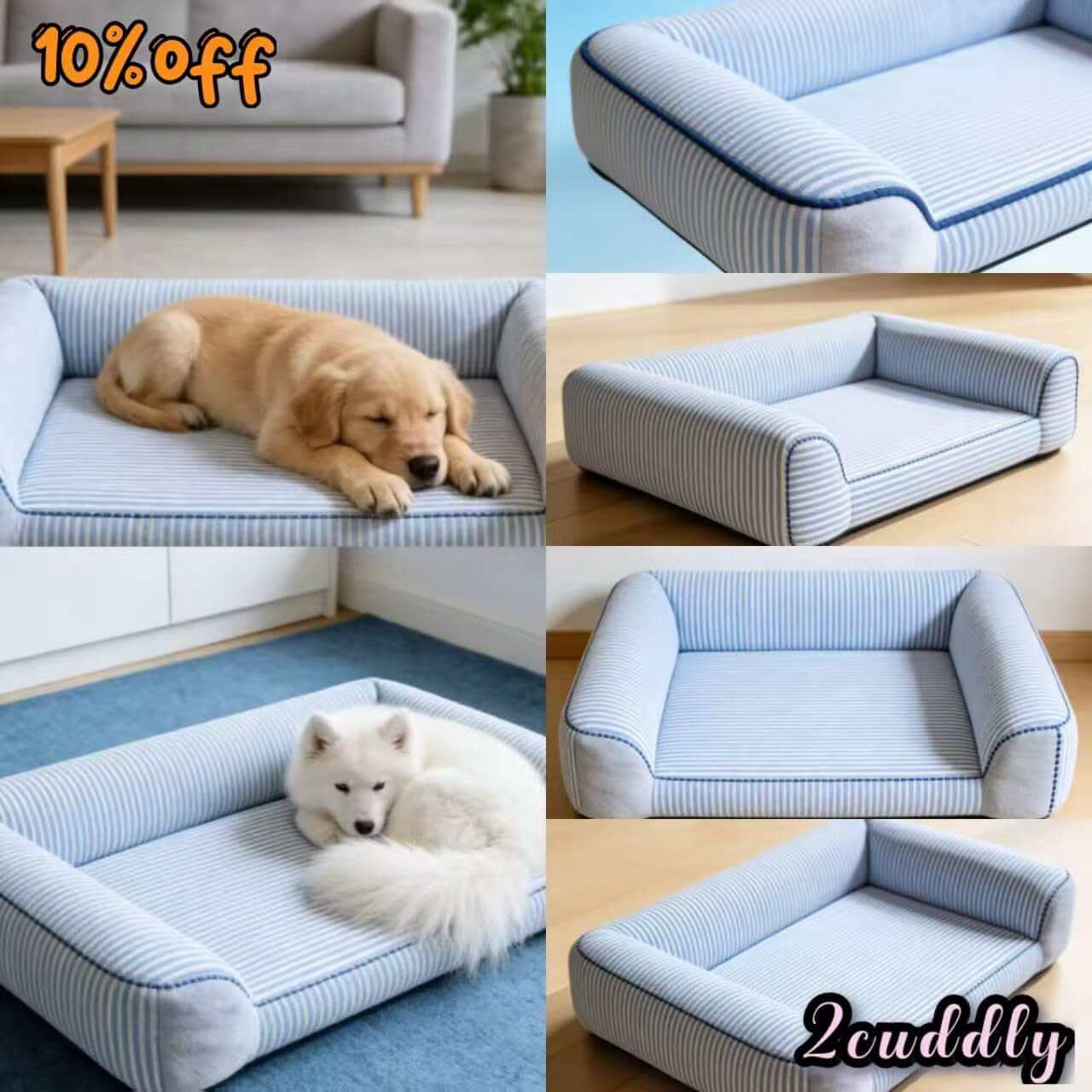 Nautical-Vibe Pet Bed for Dogs - Striped Square, Blue-White, Durable Fabric, Easy Clean