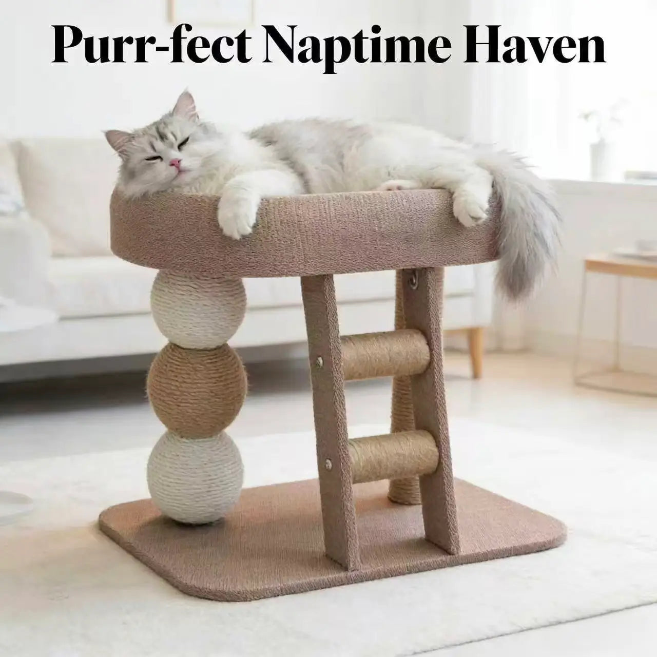 Multi-Functional Cat Tree: Scratching Posts, Elevated Bed (Neutral Brown)