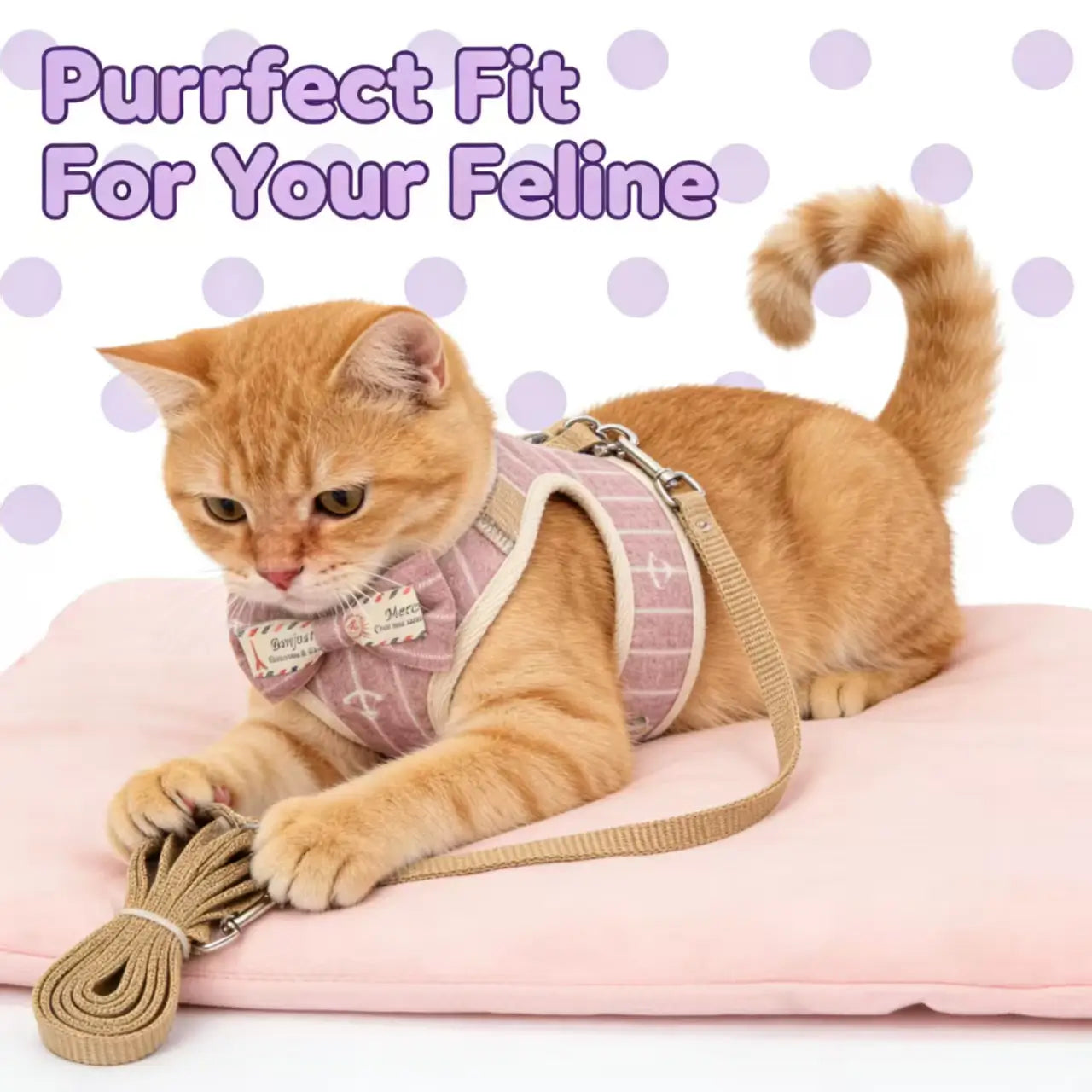 Escape-Proof Cat Harness & Leash: Nautical Stripe & Anchor Print, Bow Accent