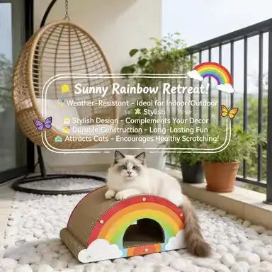 Rainbow Cat Scratcher: Rest & Scratch, Hideaway, Colorful Design (Cardboard)