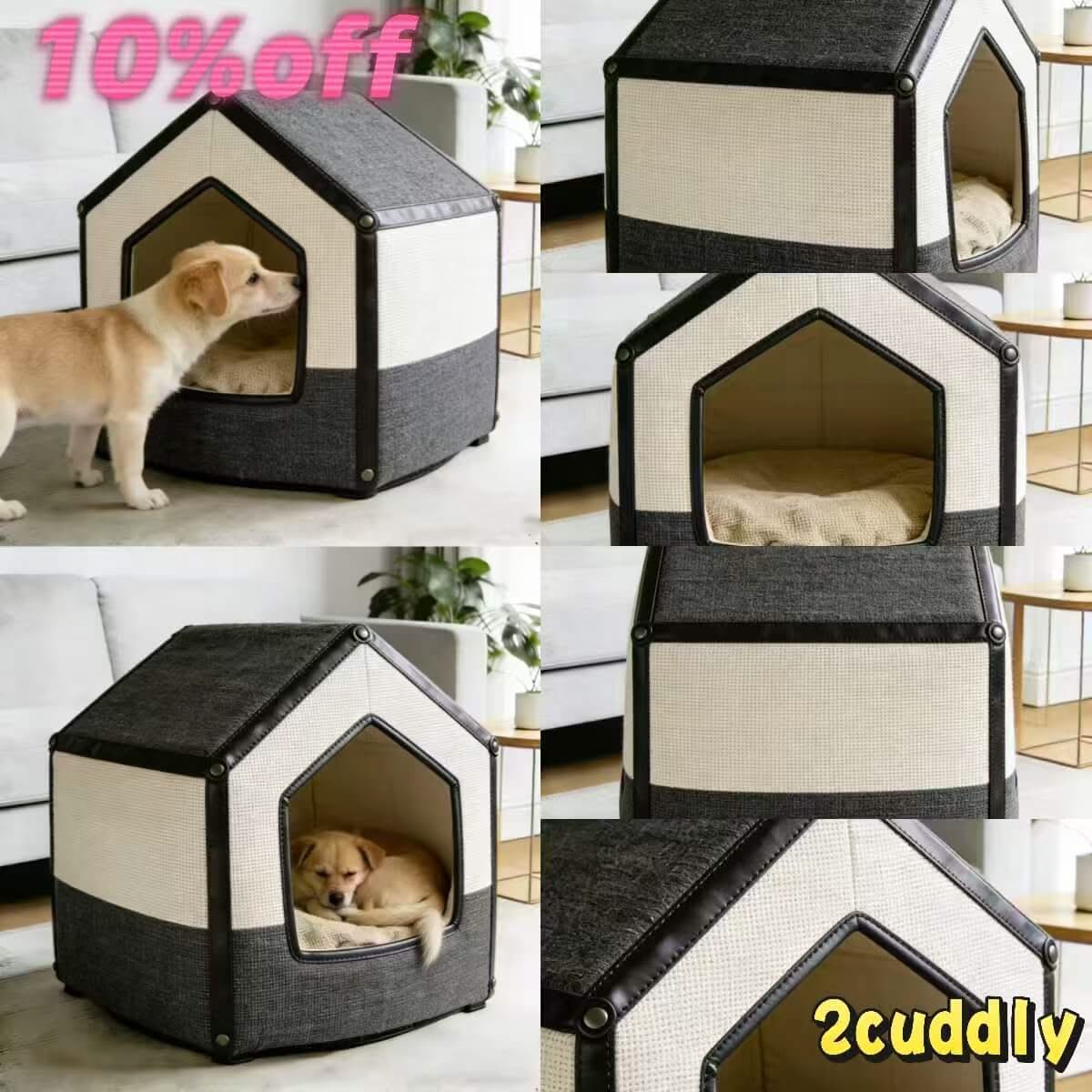 Modern Dog Bed, House Type, Durable Fabric, Gray/White, Urban Living Style