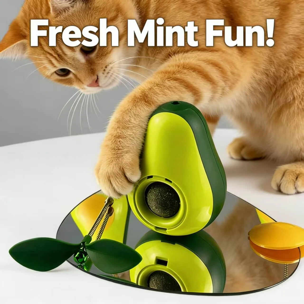 Catnip Licking Cat Toy - Avocado Shape, Refillable Ball, Green Interactive Toy