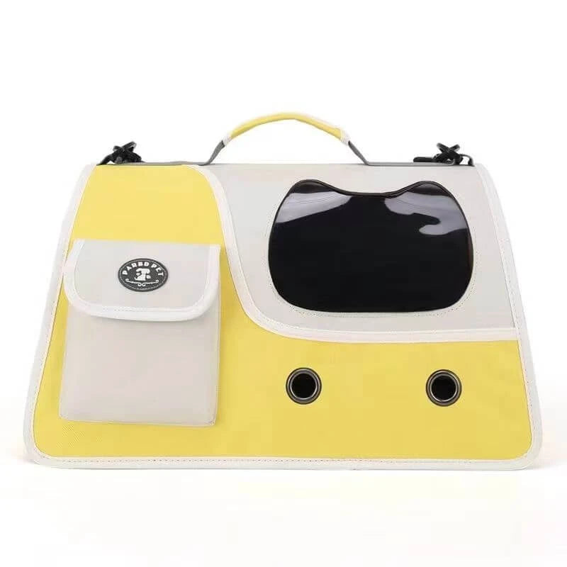 Travel Pet Carrier Tote - Air Vents, Pocket, Yellow & Gray