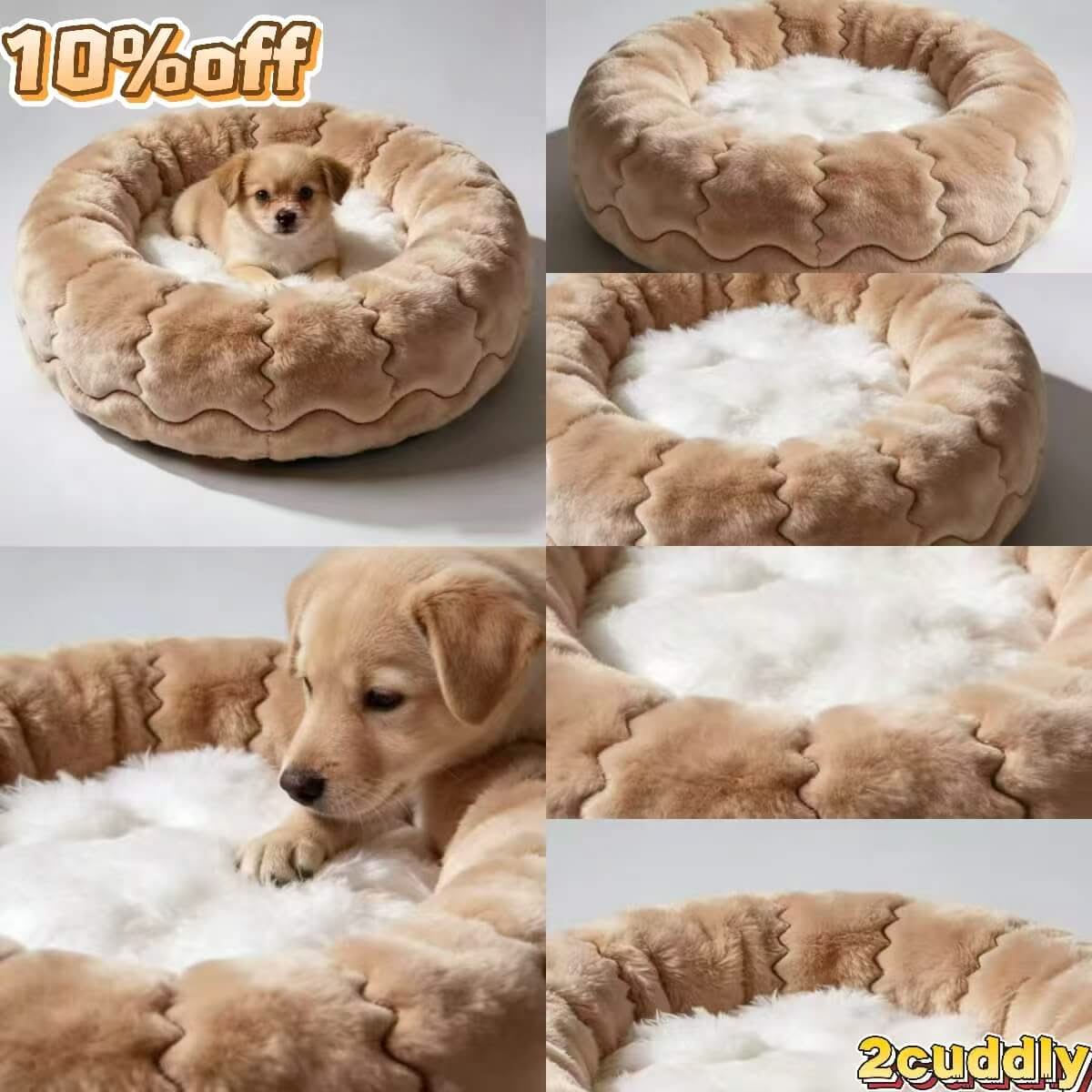 Wave-Plush Pet Bed for Dogs - Round, Soft, Beige, Warm Cushion, All-Season