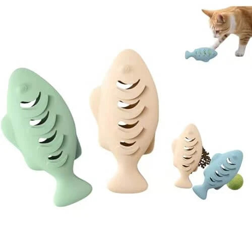 Silicone Cat Fish Chew Toy - Hollow Design, Teeth Cleaner, Assorted Colors