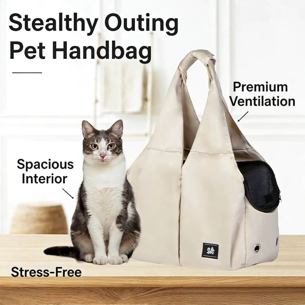 Travel Cat Carrier Tote - Lightweight, Casual Style, Beige
