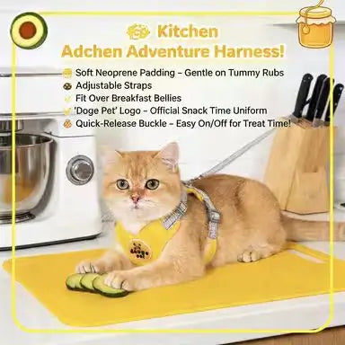 Escape-Proof Cat Harness: Adjustable Fit, Banana & Boba Tea Design (Yellow)