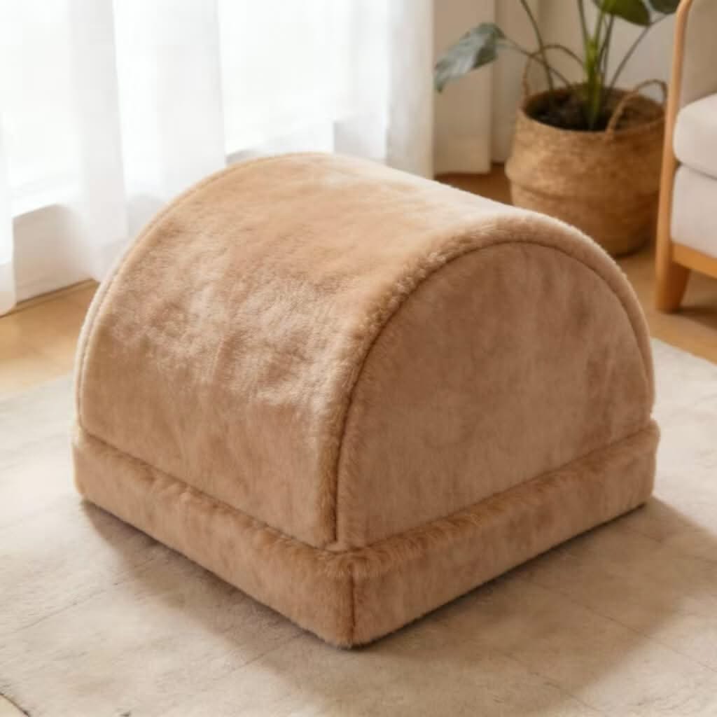 Plush Pet Cave Bed for Cats - Beige, Soft Cushion, Cozy Hiding Spot, All-Season