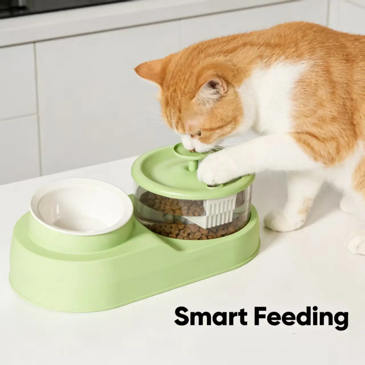 Interactive Cat Feeder & Waterer: Paw-Operated Dispensing, Dual Bowl Design
