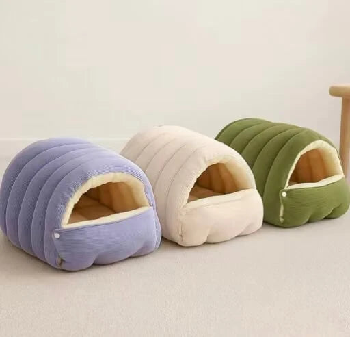 Indoor Cat Hideout Bed - Plush Lining, Cute Caterpillar Shape