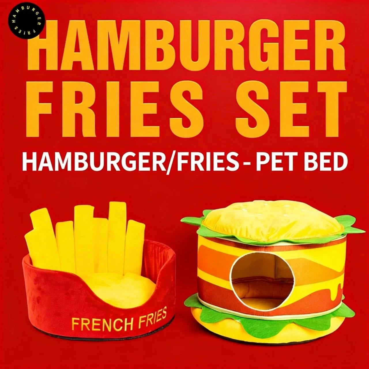  Fun Pet Bed for Cats, Burger Shape, Soft Fabric,  Food Themed, All-Season