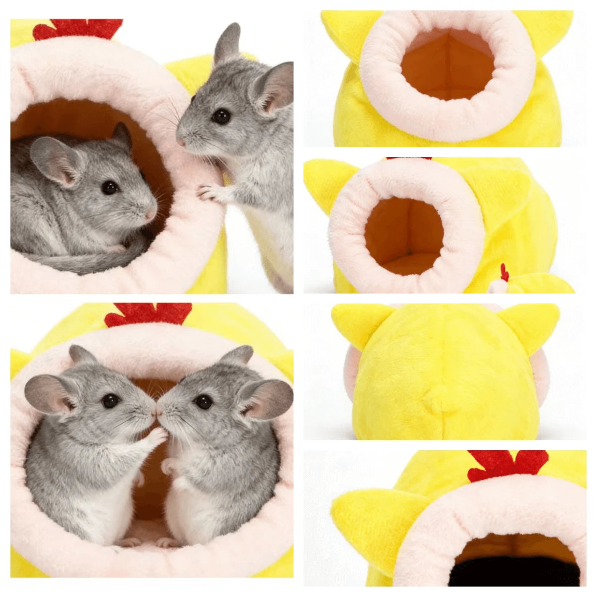 Cozy Plush Pet Cave Bed for Hamsters - Yellow Chicken Design, Soft Warm Fleece, Snug Nest