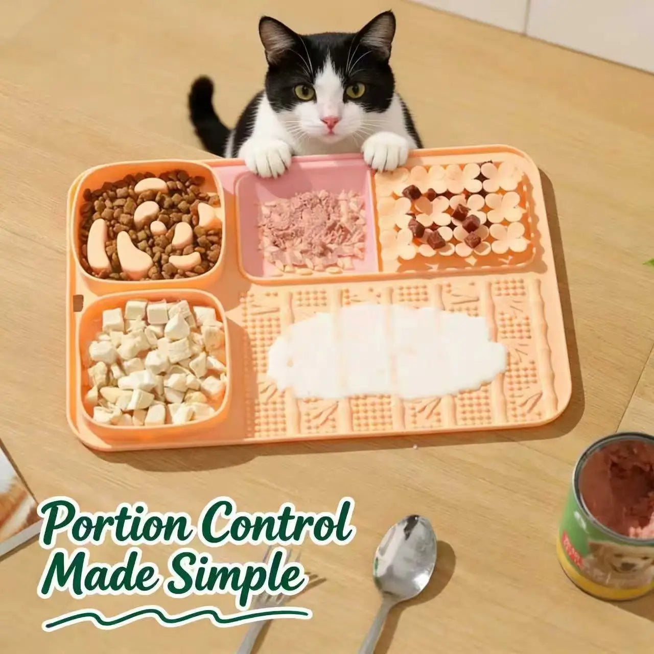 Portion-Control Cat Feeding Mat: Slow-Feeding Design, Silicone Material (Orange-Pink)