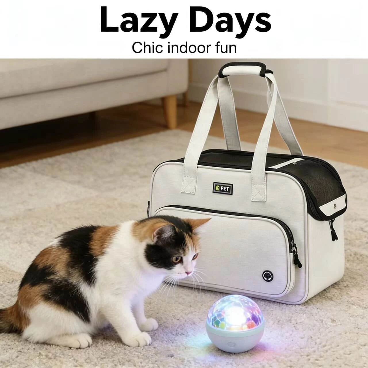 Ventilated Pet Carrier Tote - Storage Pocket, Breathable Mesh, Beige