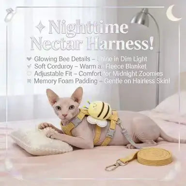 Escape-Proof Cat Harness & Leash: Adjustable Fit, Plush Bee Accent (Yellow)