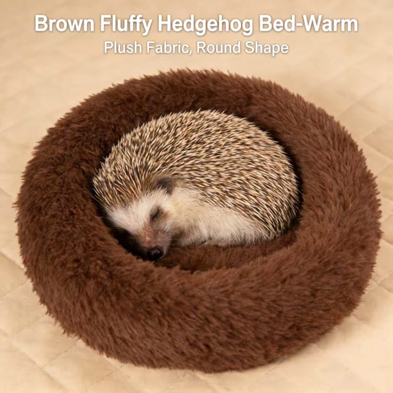 Warm Brown Fluffy Hedgehog Bed: Round Plush Fabric Nest for Hedgehogs