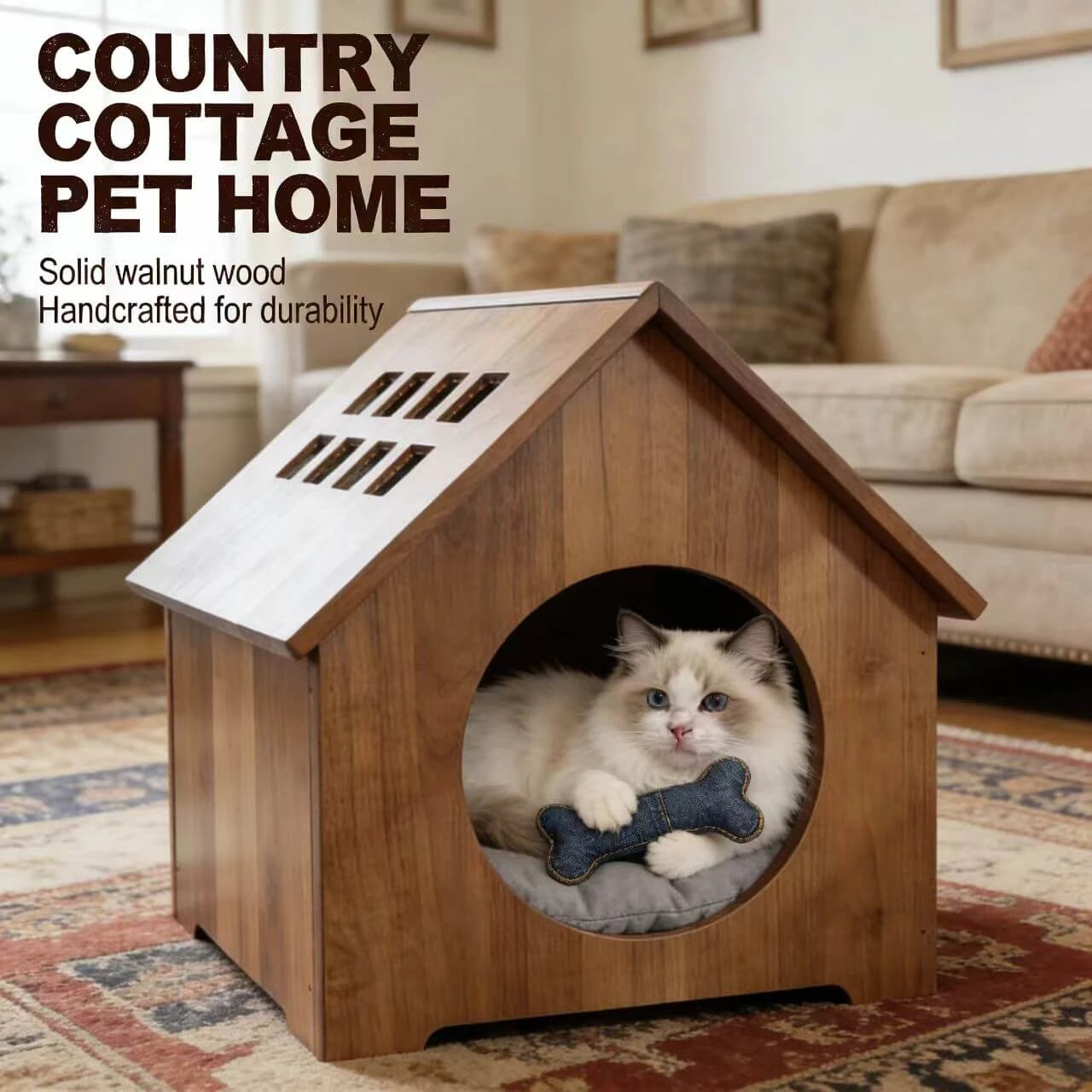 Modern Pet Shelter with Roof Vents - Natural Wood, Cozy Hideaway, Pet Furniture