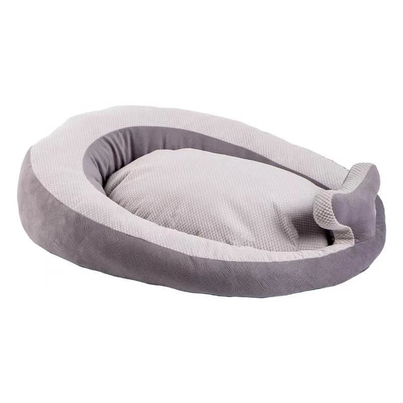 Soft Cushioned Pet Bed for Cats - Egg Design, Textured Cloth, Grey Two-Tone Rest Nest