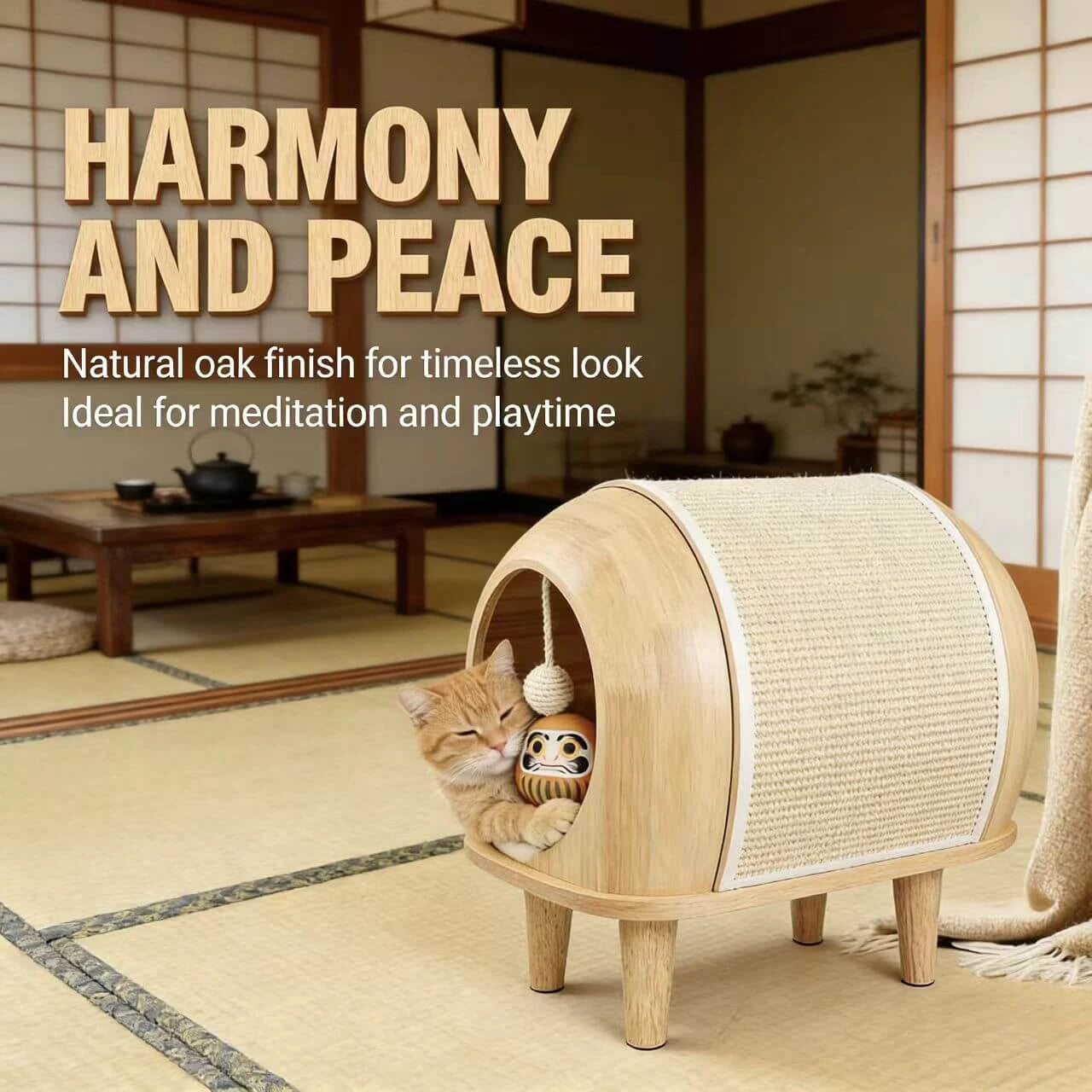 Modern Cat Cave with Sisal Scratcher - Elevated Legs, Interactive Toy, Premium Pet Furniture