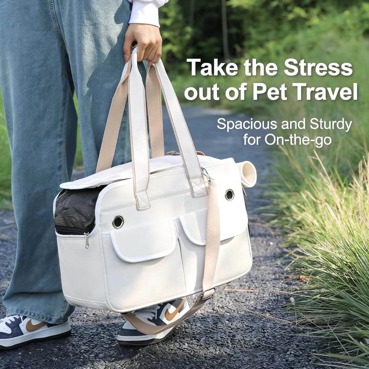 Spacious Cat & Dog Carrier Bag - Portable, Airy Mesh, Gray