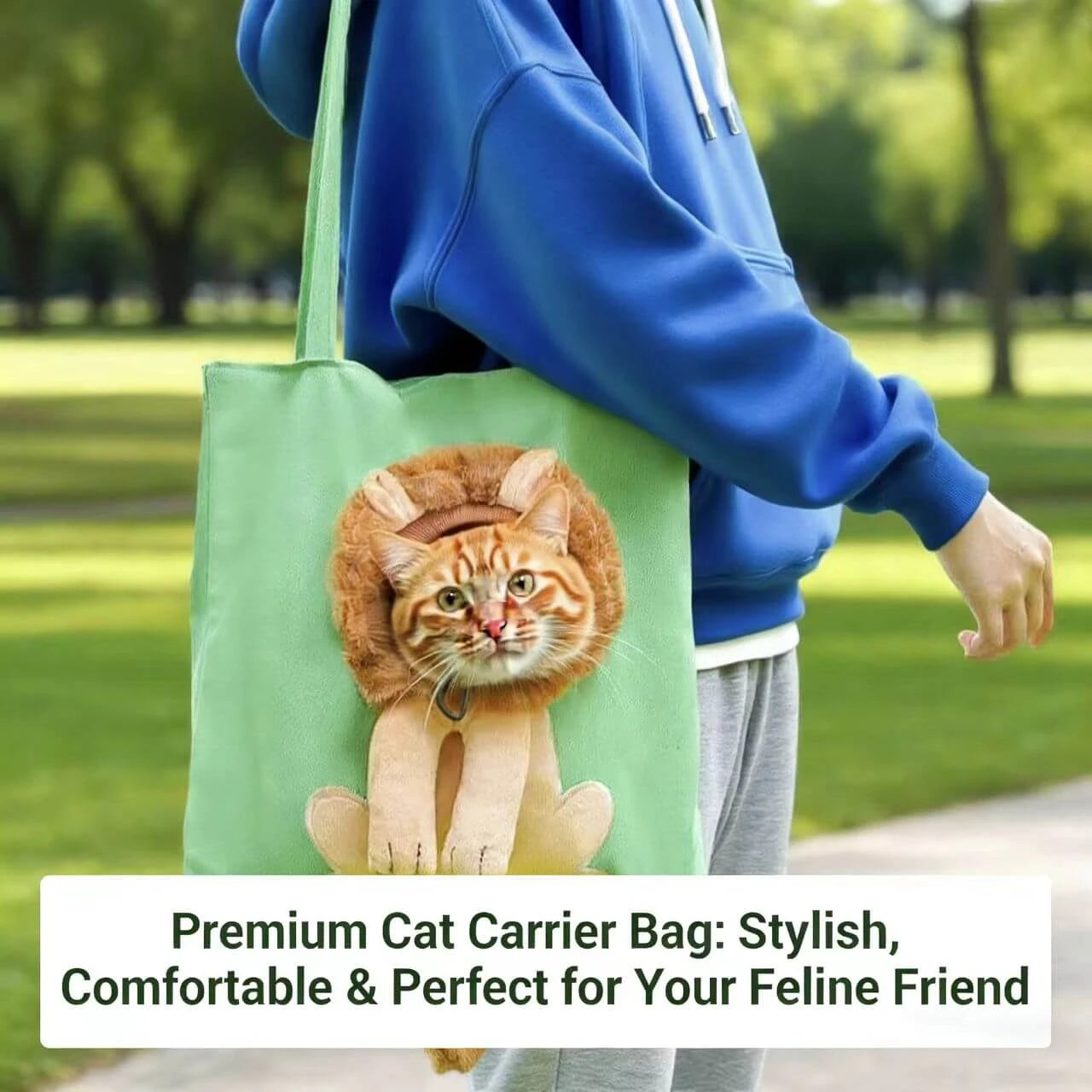 Portable Cat Carrier Tote - Peekaboo Window, Casual Style, Green