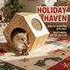 Hexagonal Cat House - Integrated Scratching Pad, Natural Light Wood