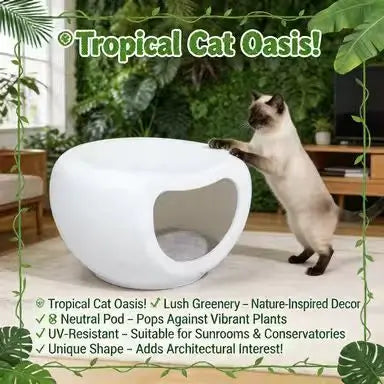 Sleek Cat Bed: Cozy Hideaway, Smooth Surface, Modern Design (White)