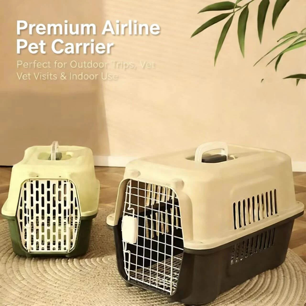 Secure Cat & Dog Carrier - Breathable Grid Door, Easy Clean, Green