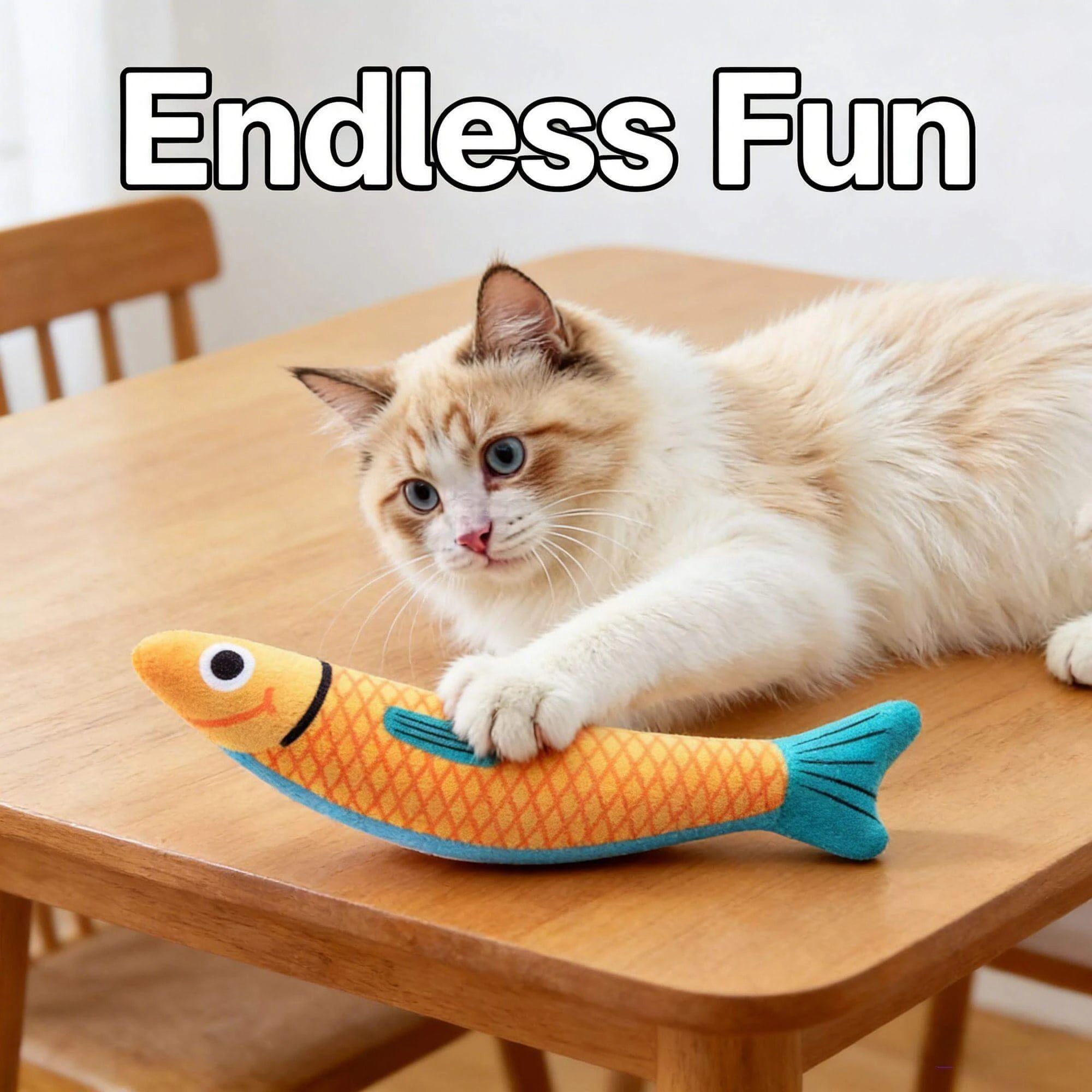 Interactive Plush Fish Cat Toy for Cats – Soft Fabric, Orange & Blue Design