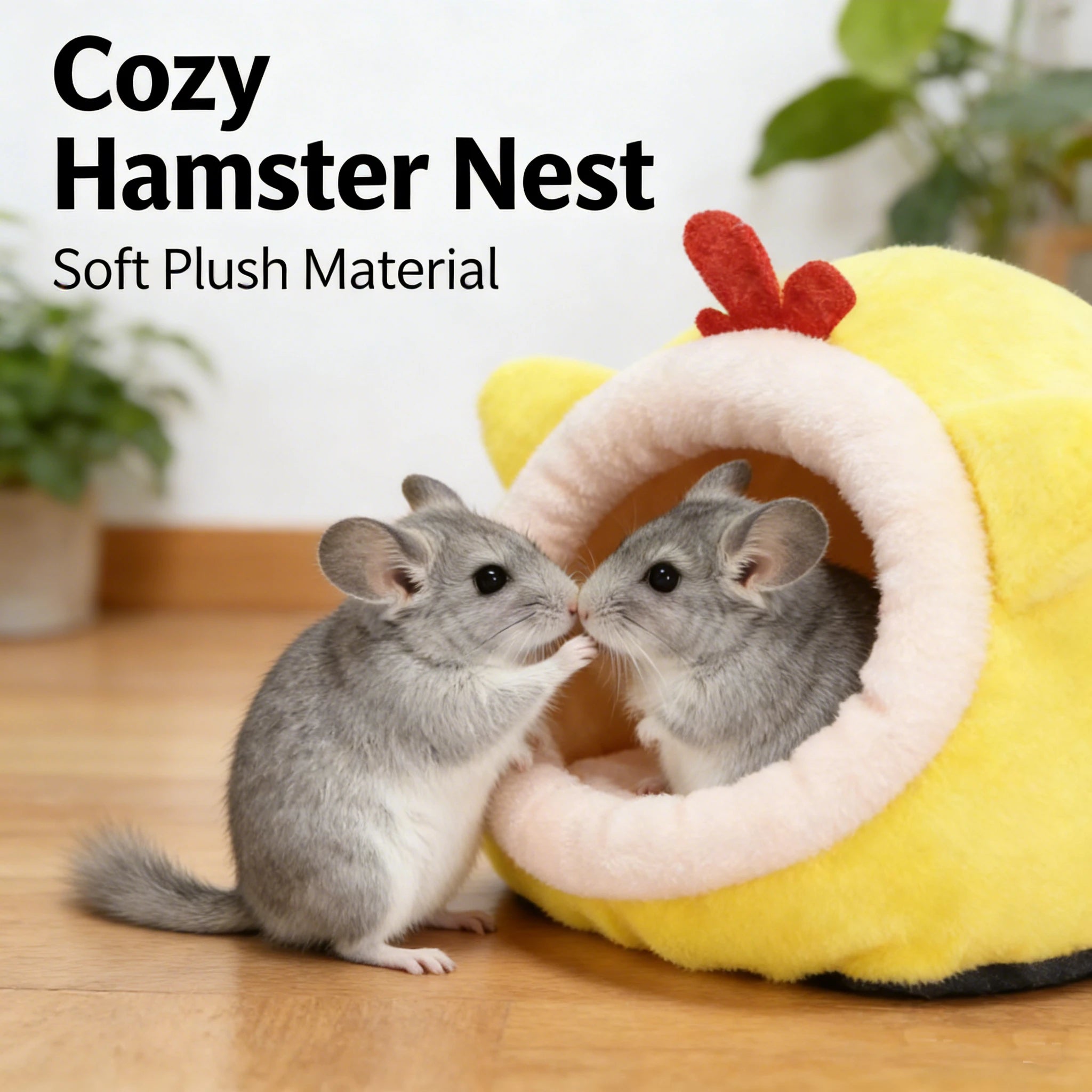 Cozy Plush Pet Cave Bed for Hamsters - Yellow Chicken Design, Soft Warm Fleece, Snug Nest