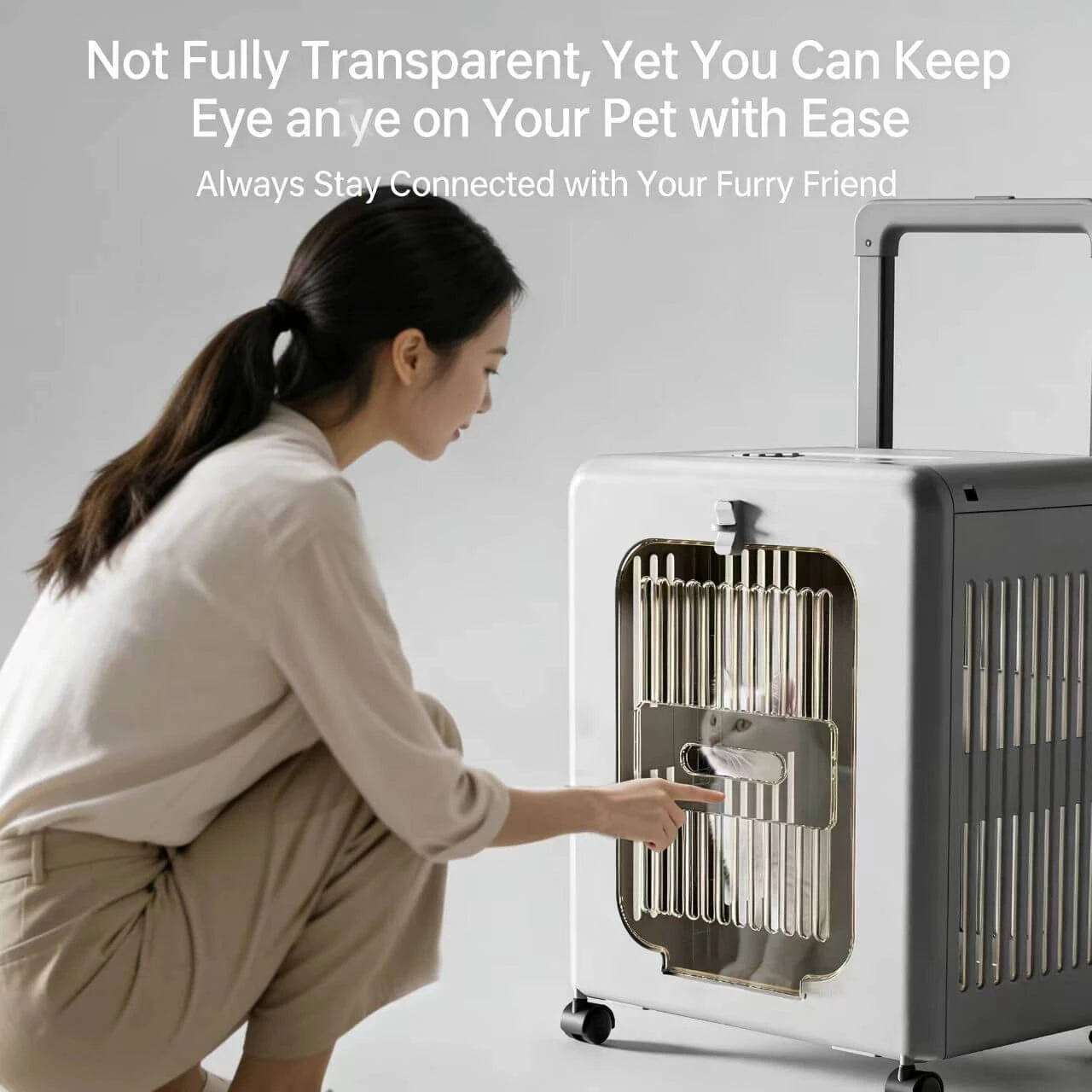 Rolling Pet Travel Carrier - Wheeled, Ventilated, White & Gold