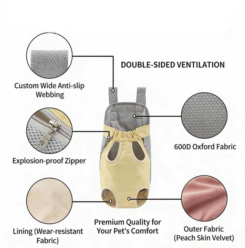 Portable Dog & Cat Sling Carrier - Full Ventilation, Comfort Fit, Yellow