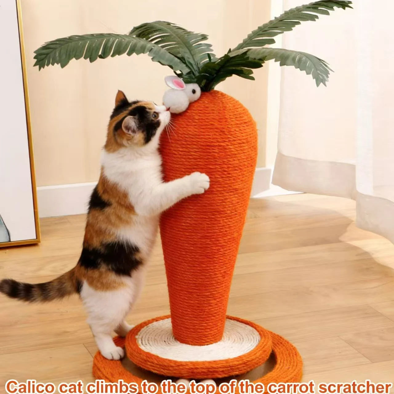 Scratch & Play Cat Scratcher for Cats - Carrot-Shaped Rope Rabbit Toy Rolling Balls