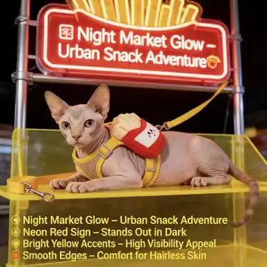 Escape-Proof Cat Harness & Leash: French Fries Pouch, Breathable Mesh