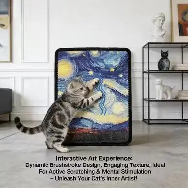 Starry Night Cat Scratcher: Art Print Design, Durable Surface, Compact Size (Multi-Color)