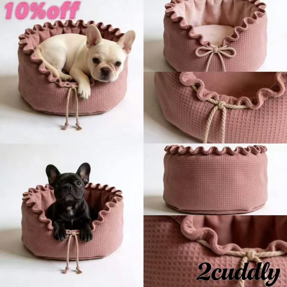Dressing-Room Pet Bed for Dogs - Pink, Waffle Texture, Adjustable Drawstring, Luxury Feel