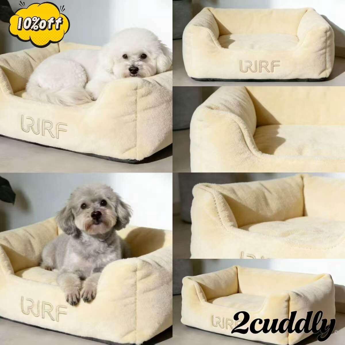 Luxury Embroidered Pet Bed for Dogs - Beige, Square, Premium Plush, Personalized Logo