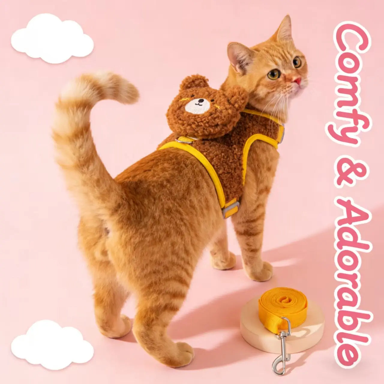 Escape-Proof Cat Harness & Leash: Fuzzy Teddy Bear Accent, Warm Sherpa