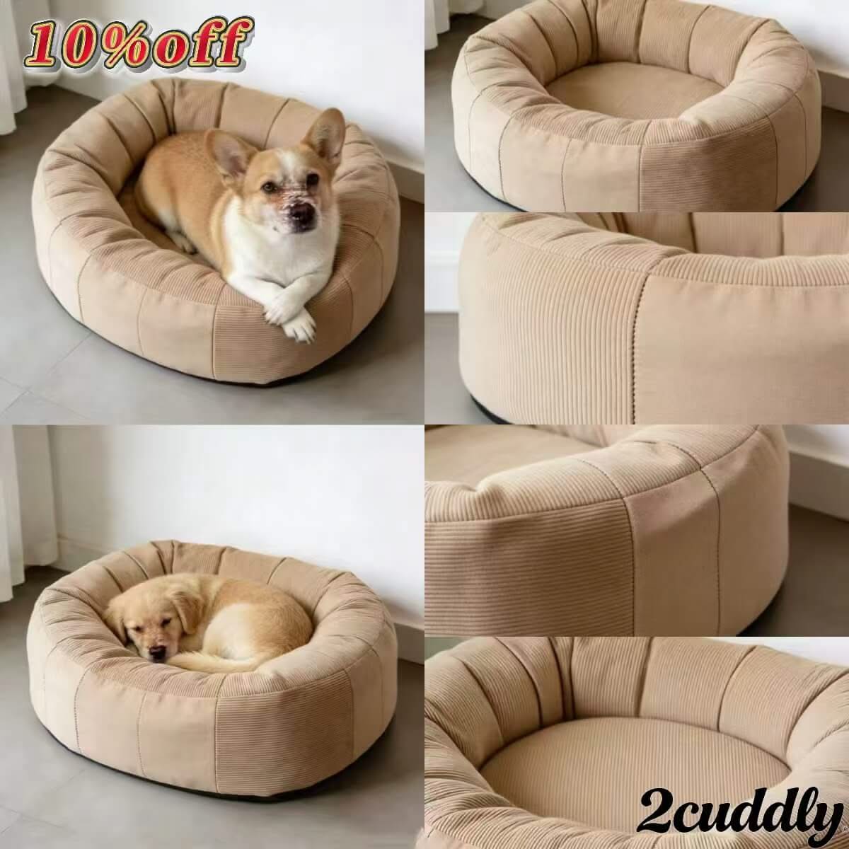 Vintage-Study Pet Bed for Dogs - Round, Beige Corduroy, Warm Texture, Cozy Design