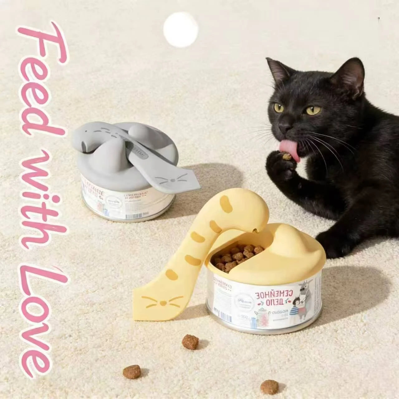 Dual-Use Silicone Cat Feeder - Can Topper & Slow Bowl, Yellow & Gray