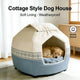 Dog Bed, Beige/Blue Fabric, Soft Lining, Weatherproof, Home Decor Nest