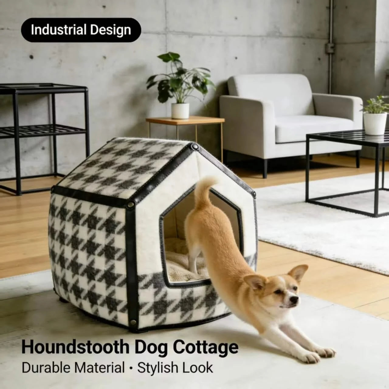 Dog Bed, Cottage Type, Houndstooth Pattern,  Industrial Design, Durable Stylish Nest